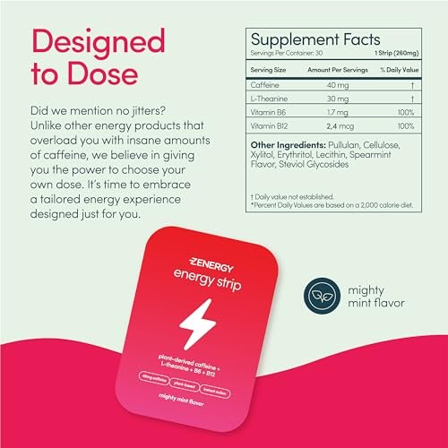 ZENERGY Energy Oral Strips Minze – 40 mg Koffein + 30 mg L-Theanin + 100% Vitamin B6 & B12 | 0 Zucker, 0 Kalorien, 0 Gluten, 0 Aspartam, Vegan, Pflanzlich, Sofortwirkung | 1 Dose = 30 Streifen - görsel 12