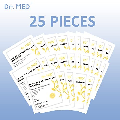 Dr.Med Xeroform Petrolatum-Wundauflage, 2"x2" - 25 Stück/Box, nicht haftende Gaze-Kompressen für leichte bis teilweise Verbrennungen, Schürfwunden, Hauttransplantat-Empfängerstellen, frisch genähte Wunden