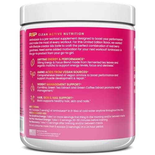 RSP NUTRITION AminoLean Pre Workout – Saubere Energie ohne Zittern, Kribbeln oder Crash – Vegan & mit Biotin für Haare, Haut, Nägel – Berry Elixir, 30 Portionen