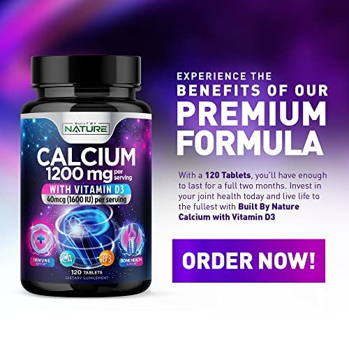 Calcium 1200mg mit Vitamin D3 für beste Aufnahme - Fortschrittliche Knochenunterstützung, 1200 mg Calciumcarbonat & 1600 IE Vitamin D3, langsame Freisetzung für Immununterstützung, leicht zu schlucken, 120 Tabletten