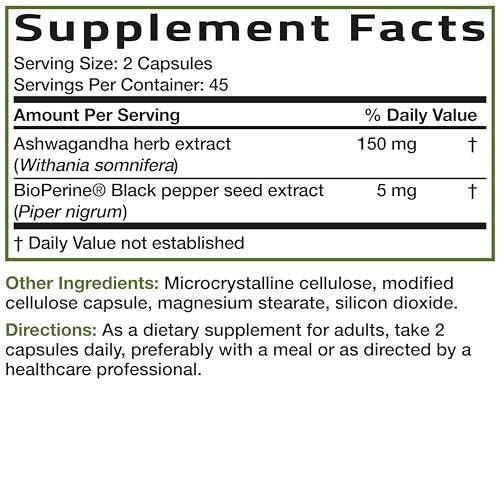 Bronson Ashwagandha Extra Strength Stress & Mood Support mit BioPerine – Nicht-GMO Formel, 90 vegane Kapseln