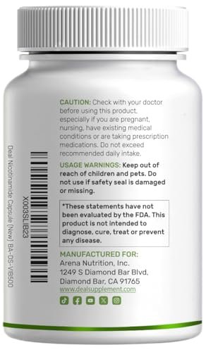 Vitamin B3 Nicotinamid 1.000 mg pro Portion – 500 Kapseln, flushfreies Niacin, essentielles B3 – Unterstützt gesunde Haut & Energieproduktion – Non-GMO