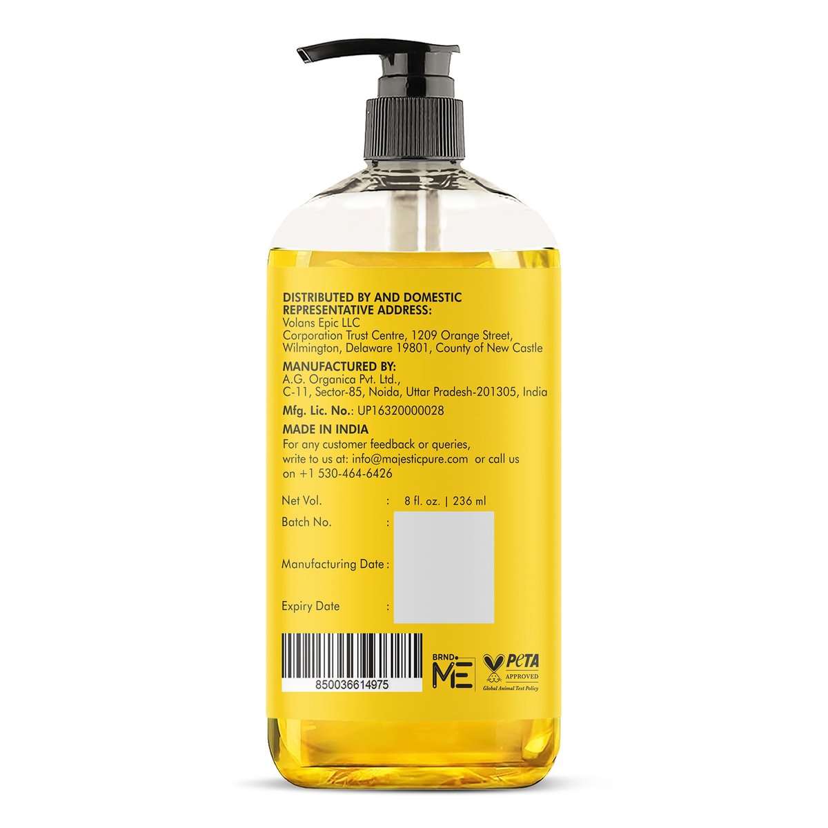 Majestic Pure Vitamin E Öl – 100% reines & natürliches Haarwachstumsöl für Wimpern, Augenbrauen, Haut, Gesicht, Nägel & Kopfhaut – Kaltgepresst & Hexanfrei – 240 ml