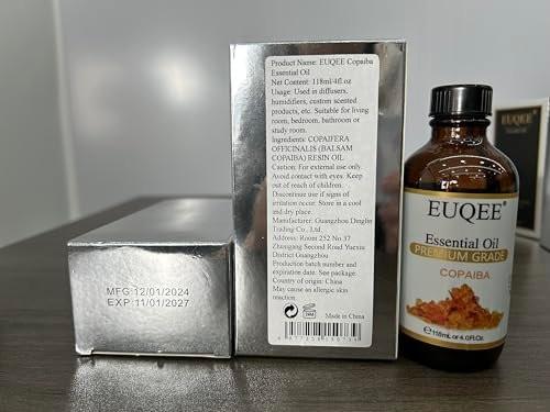 EUQEE Copaiba Öl 118 ml – Reines Copaiba ätherisches Öl mit Pipette für Diffuser, DIY Seife, Kerzenherstellung, Aromatherapie (4 fl oz)