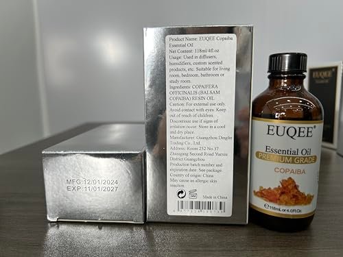 EUQEE Copaiba Öl 118 ml – Reines Copaiba ätherisches Öl mit Pipette für Diffuser, DIY Seife, Kerzenherstellung, Aromatherapie (4 fl oz)
