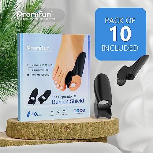 Promifun Ballenzehenpolster-Schutz, 10er-Pack Ballenzehenkorrektur-Pads mit Zehenspreizer für den großen Zeh, Gel-Schutz zur Schmerzlinderung bei Ballenzehen, Hühneraugen, Hornhaut - Schwarz