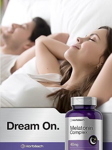 Horbäach Melatonin 40 mg Komplex | 360 schnell lösliche Tabletten | Hochdosiertes Erwachsenen-Präparat | mit Kamille und Ashwagandha | Vegetarisch, Nicht-GVO, Glutenfrei