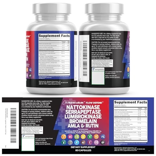 Clean Nutraceuticals Nattokinase 5000 FU Serrapeptase 120000 SPU Lumbrokinase Enzymkomplex mit Bromelain Papain Papaya-Enzyme Rutin Extrakt Amla Magnesium Vitamin B6 & Vitamin C Kapseln
