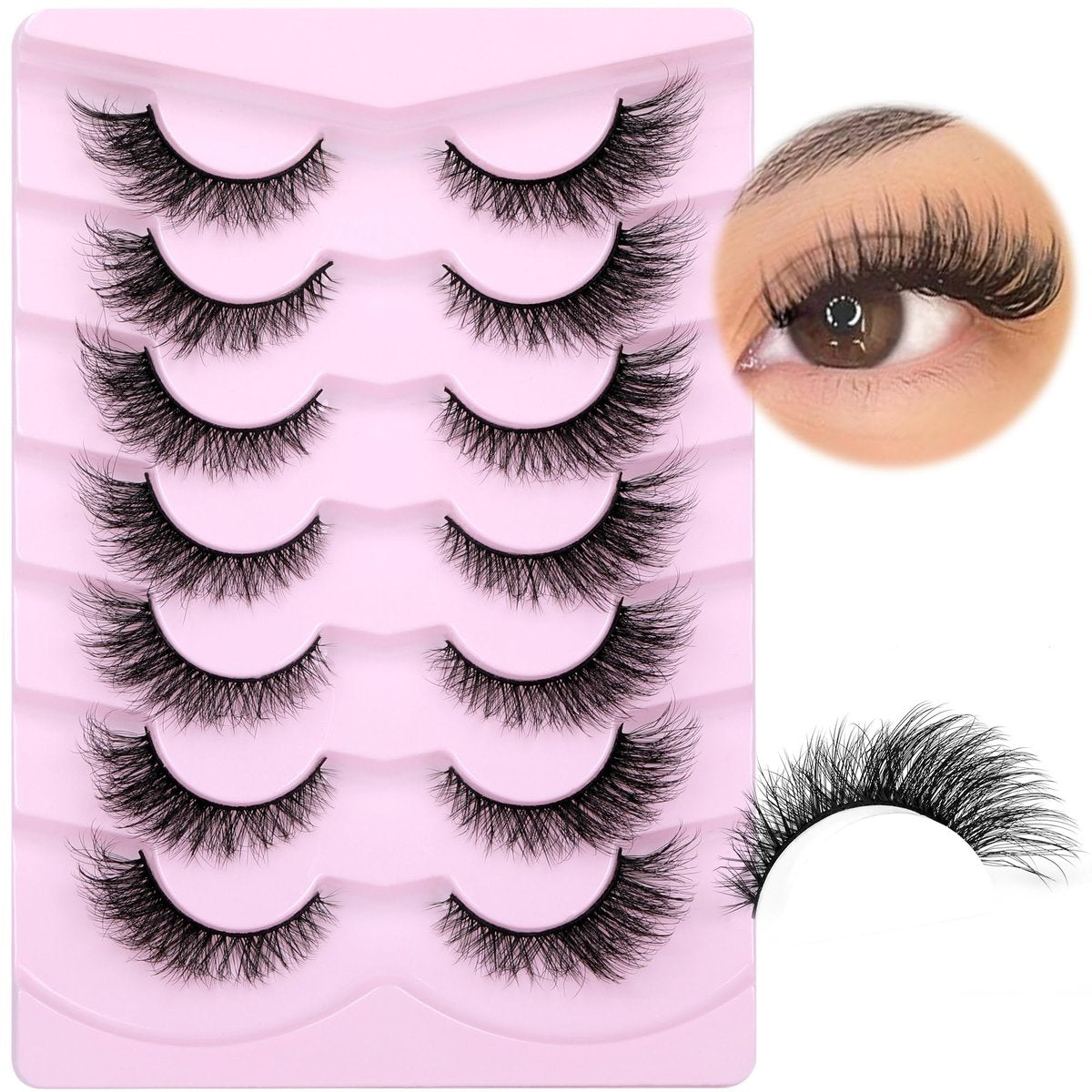 PHKERATA Natürliche Katzenaugen-Wimpern 15mm 6D Volumen Streifen Fake Wimpern Wispy Fox Eye Lashes, 7 Paare