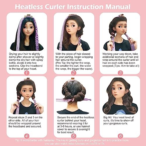 Heatless Curls Overnight Headband, 70 Zoll - No Heat Haarcurler für mittellanges bis langes Haar, Pink