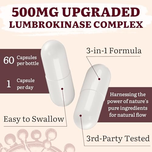 Lumbrokinase 100mg, Nattokinase 100mg & Rotschimmelreis 300mg – Hochwirksame Enzymkombination für Kreislauf & Kognition, 60 Kapseln