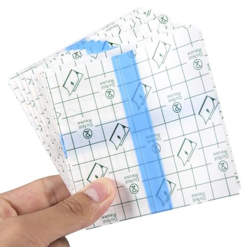 OBTANIM 50 Blatt Transparente, wasserdichte dehnbare Klebebinde – Klarsichtfolie für Tattoo, Dusche und Schwimmen (10 x 10 cm)