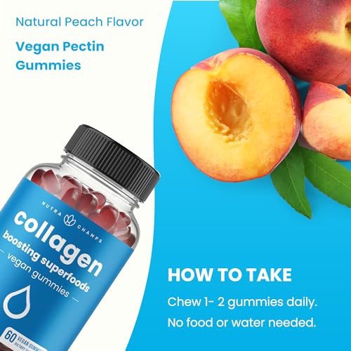 NutraChamps Collagen Boosting Gummies – Vegane Kollagen-Booster Gummibärchen für Frauen und Männer, 60 Pfirsich-Vitamin-Gummis