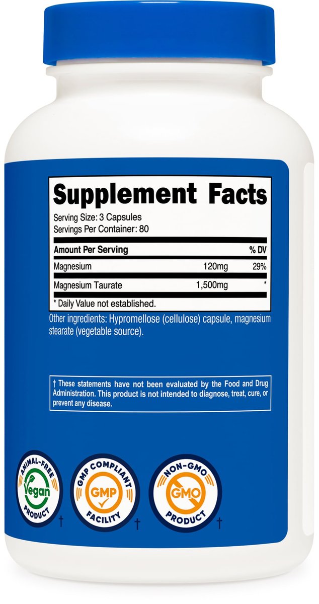 Nutricost Magnesium Taurat 1.500 mg – 240 Kapseln, vegan, glutenfrei, non-GMO, 80 Portionen