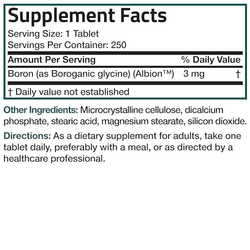 Bronson Boron 3 MG Chelated – Hoch bioverfügbares Spurenelement für starke Knochen, Non-GMO, 250 vegane Tabletten