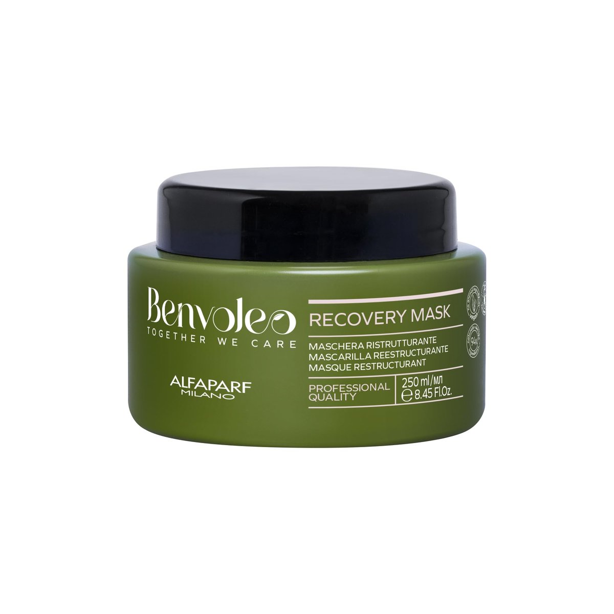 ALFAPARF MILANO Benvoleo Recovery Mask für geschädigtes Haar – Vegane, nachhaltige Haarpflege – Repariert, rekonstruiert, schützt – Paraffinfrei – Natürliche Inhaltsstoffe – 250 ml
