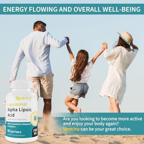 Liposomale Alpha-Liponsäure 1400 mg + L-Carnitin 1000 mg + Ubiquinol 100 mg + Vitamin E – 60 Softgels | Naering