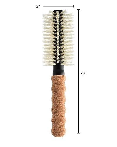 Nylon-Borsten-Haarbürste, Rundbürste zum Föhnen, kleiner 2-Zoll-Föhnbürste, antistatische Haarbürste, Kork-Komfortgriff, entwirrende Kunststoff-/Naturborsten-Haarstyling-Werkzeug