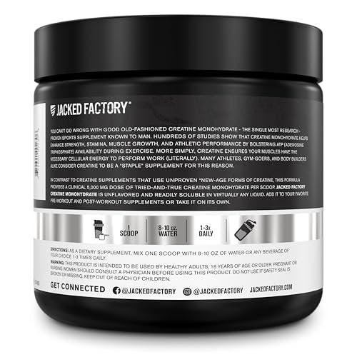 Jacked Factory Creatin-Monohydrat Pulver 150g – 5g tägliches Creatin für Männer und Frauen, vegan, drittanbietergetestet – 30 Portionen, geschmacksneutral