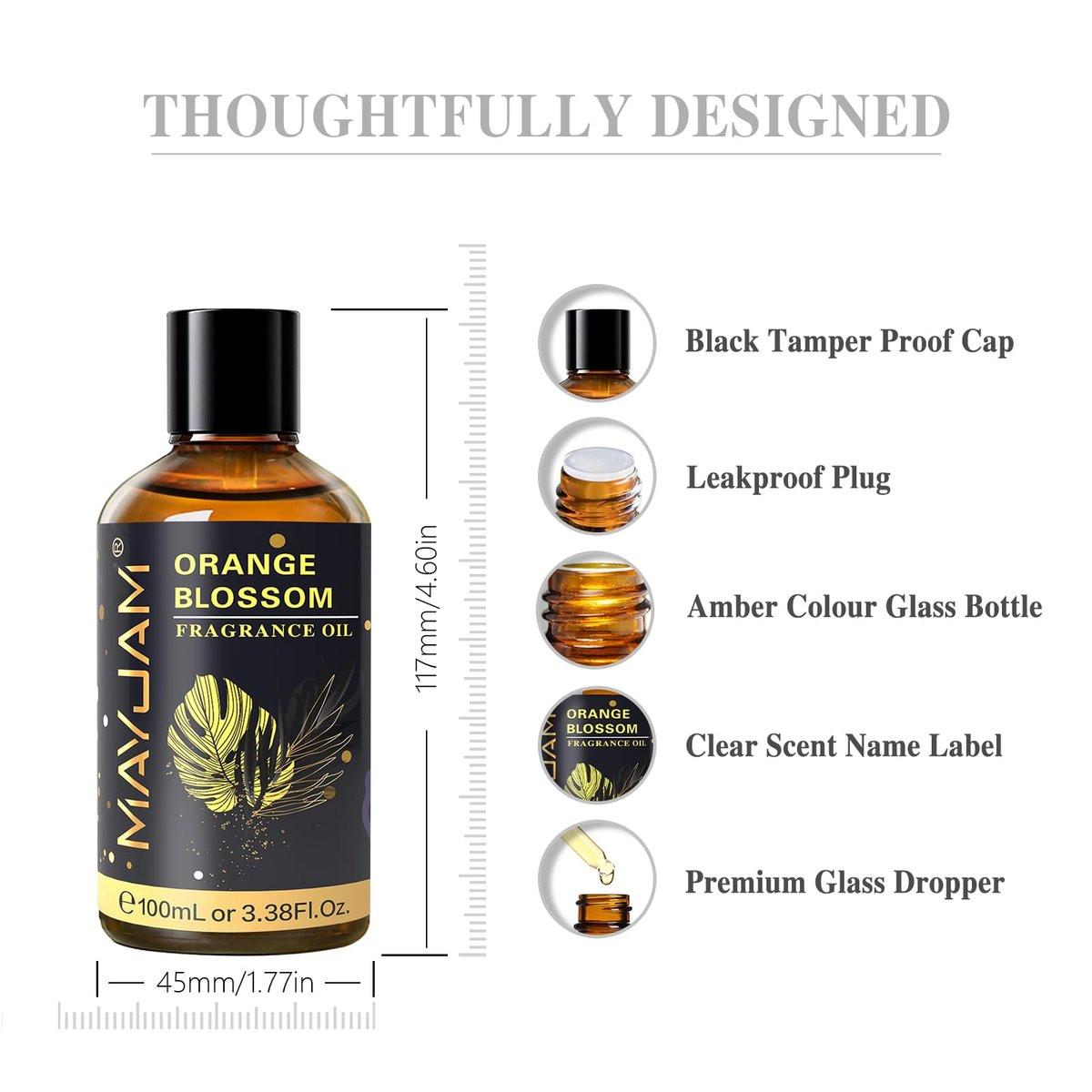 MAYJAM Orangenblüten Duftöl 100ml/3,38fl.oz mit Glaspipette, langanhaltendes Aromaöl für Diffuser, Seifen- und Kerzenherstellung