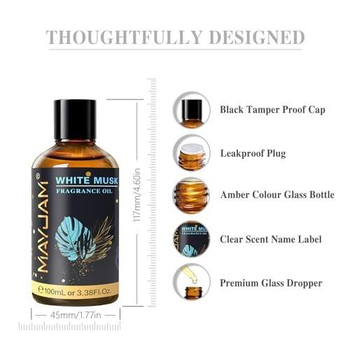 MAYJAM 100ml Weißer Moschus Duftöl mit Glaspipette - Langanhaltendes ätherisches Öl für Diffuser, Seifen- und Kerzenherstellung