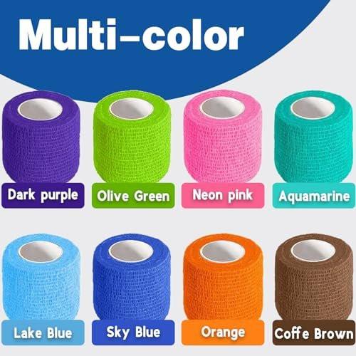 AZEN 8er-Pack Selbstklebende Bandage, 2" x 5 Yards Elastische Kohäsive Bandage, Farbiges Sporttape, Veterinärbandage, Knöcheltape, Tattoo-Griffbandage