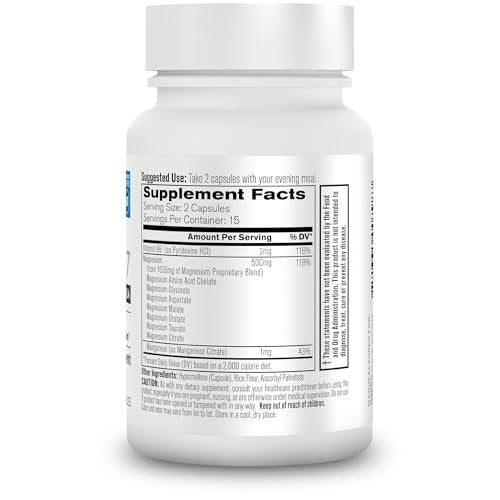 Organixx Magnesium Kapseln – Natürliches Magnesium für Schlafunterstützung & Muskelregeneration mit Vitamin B6 & Mangan – Hochabsorbierend, Vegan, Non-GMO (30 Kapseln)