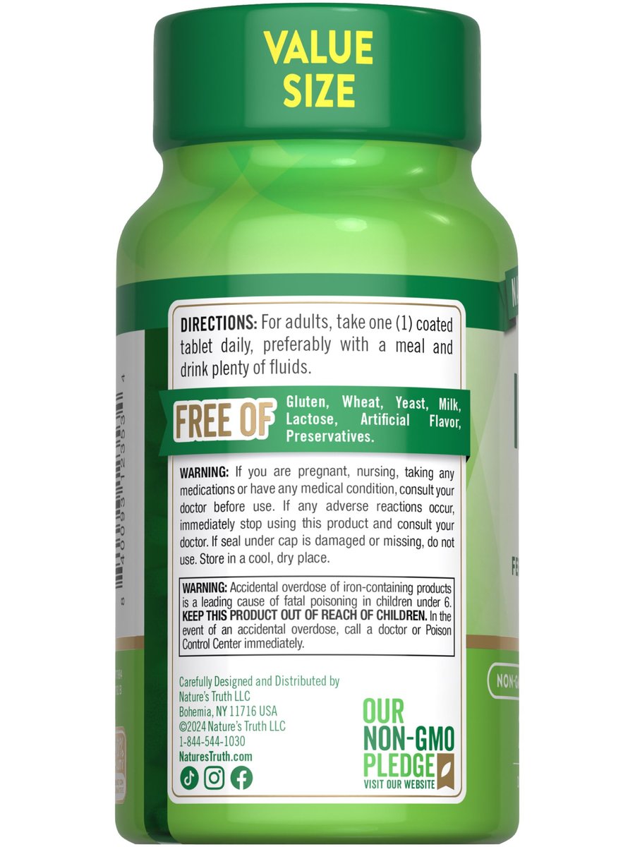 Nature's Truth Eisen Tabletten 65 mg | 240 Stück | 325 mg Eisensulfat | Veganes, Nicht-GVO & Glutenfreies Nahrungsergänzungsmittel