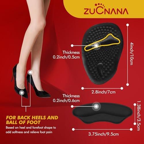 ZUCNANA Ball-of-Foot-Polster für Damen – 4 Paar Metatarsal-Pads, Anti-Rutsch-Fersenpolster gegen Blasen und Verrutschen (Beige+Schwarz)