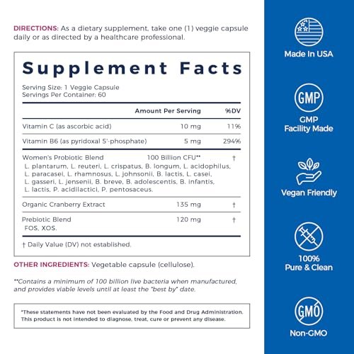 NewRhythm Probiotika für Frauen – P-5-P, Vitamin C & Bio-Cranberry – 100 Milliarden KBE, 18 Stämme – Präbiotika & Vaginalprobiotika für Verdauungsgesundheit & pH-Gleichgewicht – 60 Kapseln – Ohne Milchprodukte