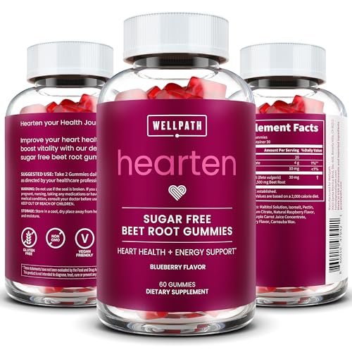 WellPath Rote-Bete-Gummis (Zuckerfrei - Heidelbeergeschmack) 1500 mg | Rote-Bete-Gummis zur Blutdruckunterstützung | Super Stickoxid-Gummis | Leckere Beeren-Bonbons | Antioxidantien | 60 Stück