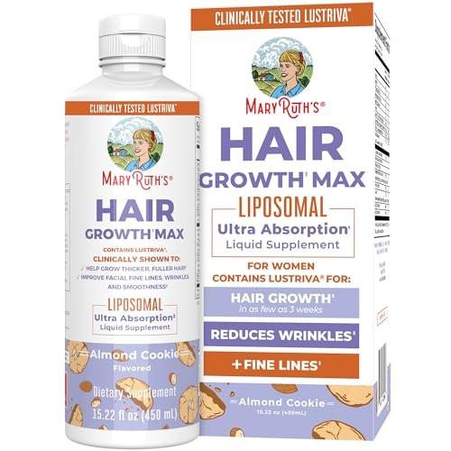 MaryRuth Organics Frauen Haarwachstum MAX Liposomal | mit Lustriva® + Biotin 10000mcg + Kürbiskernöl | Dickeres Haar | Haarpflege | Falten, feine Linien, Hautpflege | Ab 18 Jahren | 15,22 Fl Oz