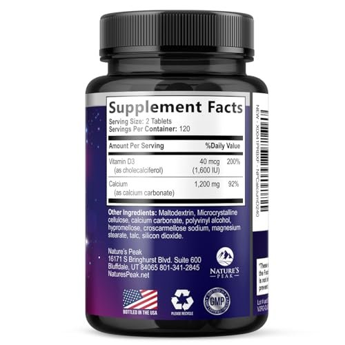 Calcium 1200 mg pro Portion mit Vitamin D3 – Knochengesundheit, Zahn- & Immununterstützung, für Frauen & Männer, 240 Tabletten
