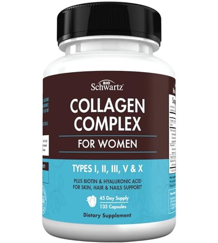 BioSchwartz Hydrolysiertes Multi-Kollagen mit Vitamin C, Biotin, Keratin und Hyaluronsäure – 135 Kapseln für Haut, Haare und Nägel