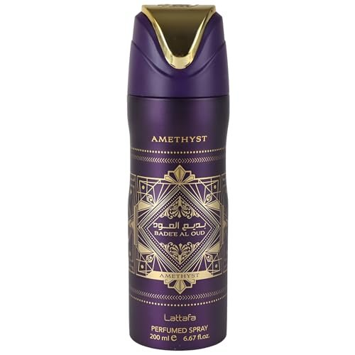 Lattafa Bade'e Al Oud Amethyst – Blumig, würzig, holzig, süß – Parfümierter Deodorant-Spray für Unisex, 200 ml
