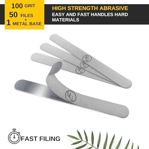 MGart Nagelfeile 100 Grit Professionelle Russische Maniküre Wiederverwendbare Peel-and-Stick-Nagelfeilen, Austauschbare Feilenplatten, Stahlbasis, Maniküre-Werkzeuge für Salons, 50 Stück + 1 Metallplatte-Set