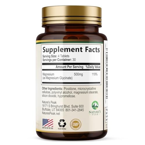 Magnesium Glycinat 500 mg pro Portion – Chelat-Magnesium für hohe Absorption, Unterstützung von Muskeln, Knochen & Herz, magenschonend, vegan, in den USA abgefüllt – 120 Tabletten