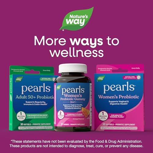 Nature's Way Pearls Probiotic Women's Gummy 3-in-1, Reduziert gelegentliche Blähungen*, Unterstützt Verdauungs- & Vaginalgesundheit*, Glutenfrei, Orangen Geschmack, 60 Gummis