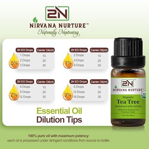 Nirvana Nurture Bio Teebaumöl, USDA zertifiziert, 100% rein und unverdünnt, Aromatherapieöl für Diffuser, Haar- und Hautpflege