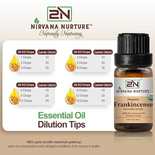 Nirvana Nurture Weihrauch Ätherisches Öl, USDA Bio, 100% rein unverdünnt, Aromatherapie Öl für Diffuser, Haar- und Hautpflege