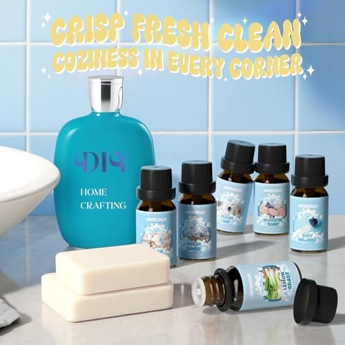 ARVIDSSON Ätherische Öle Set – Natürliche Duftöle für Diffuser, Seifenherstellung – Fresh Linen, Clean Home, Fresh Cotton, Soft Powder, Blossom Soap, Lemongrass – Erfrischende Duftöle für Zuhause