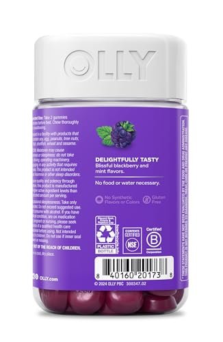 OLLY Sleep Gummy – 3mg Melatonin, L-Theanin, Kamille, Melisse – Schlafhilfe mit Blackberry-Geschmack, 90 Stück