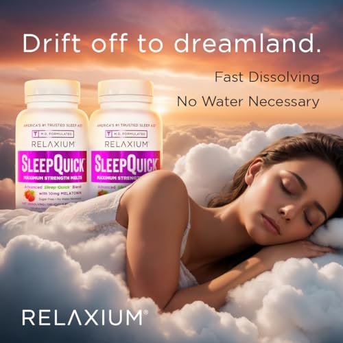 Relaxium Sleep Quick Maximum Strength Melts – Schnell wirkendes Schlafmittel mit 10 mg Melatonin, vegan, glutenfrei, hergestellt in den USA, 100 Portionen, Beerengeschmack