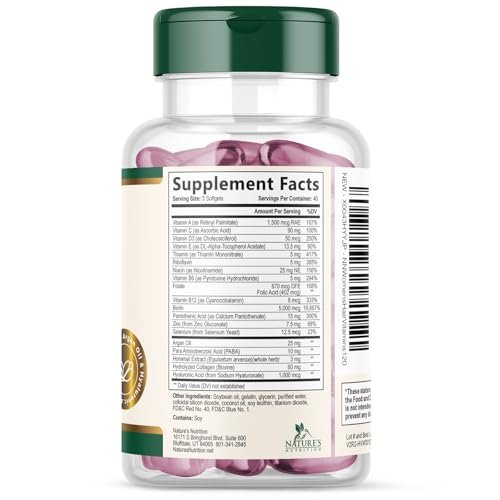 Haar-, Haut- und Nagel-Vitamine für Haarwachstum - Biotin 5000mcg pro Portion - Extra starkes Kollagen, Arganöl & Hyaluronsäure - Bestes Beauty-Supplement für Frauen & Männer - In den USA abgefüllt - 120 Softgels