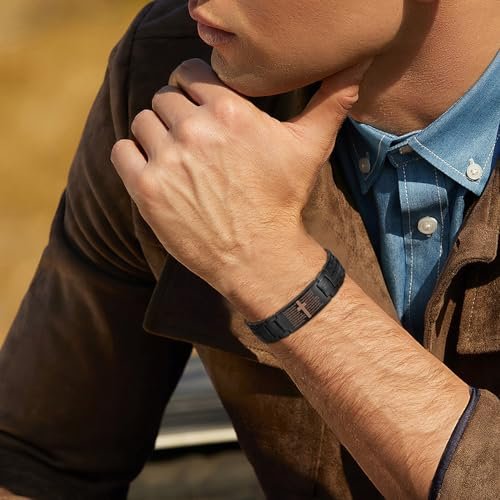 MagEnergy Kupfer Kreuz Armband für Herren - Ultra Starkes Magnetisches Kupfer Herren Kreuzarmband - Verstellbares Kupferarmband mit Größenwerkzeug und Schmuckbox (Schwarz)