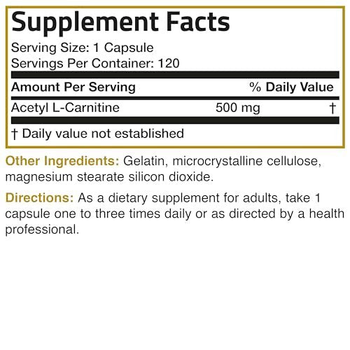 Bronson Acetyl-L-Carnitin 500 mg Hochpotenz Aminosäure - Non-GMO, 120 Kapseln