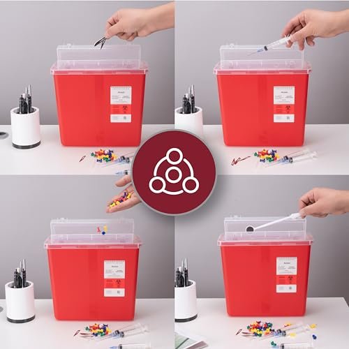 Alcedo Sharps Behälter für den Haushalt und professionellen Gebrauch, 5 Quart (1 Packung), Biohazard Nadel- und Spritzenentsorgung, Briefkasten-ähnlicher Deckel, medizinische Qualität