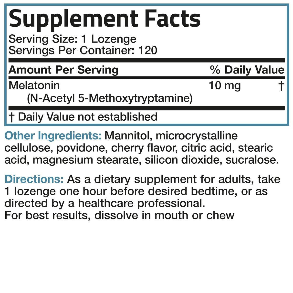 Bronson Melatonin 10mg Schnell lösliche Kirschgeschmack Tabletten Vegetarische Kaulutschtabletten, 120 Stück