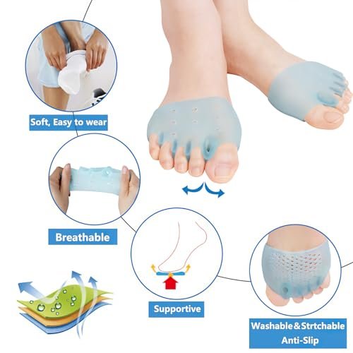 JUMPOW Metatarsal Pads (2 Paare) – Weiche & haltbare Ballenpolster für Männer & Frauen, Gel-Zehenspreizer, ideal bei Morton-Neurom, Blasen, Hornhaut, Metatarsalgie – Blau