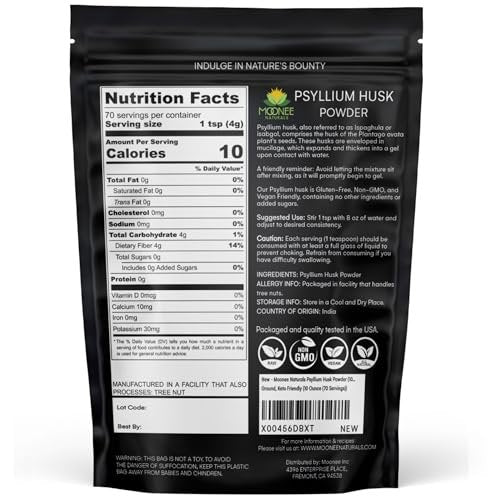 Moonee Naturals Psyllium Husk Pulver (10 Unzen) – Glutenfrei, Nicht GVO, Fein gemahlen, Keto-freundlich
